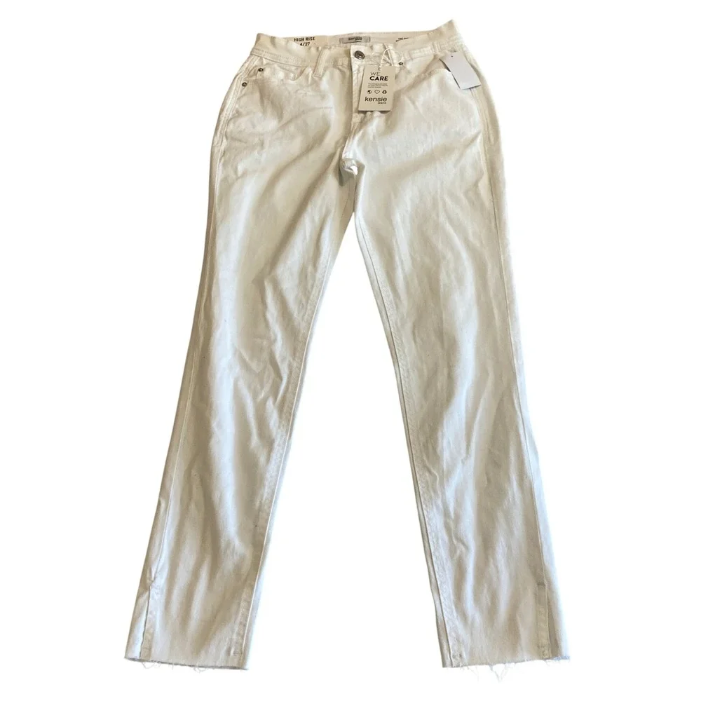 NEW Kensie Jeans 4/27 (26x27) Violet High Rise Skinny White Raw Hem Denim NWT